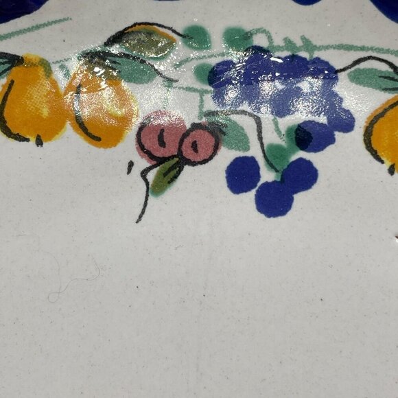 Santo Stefano di Camastra Sicily Round Serving Platter Fruit Motif Navy Signed - Picture 8 of 8